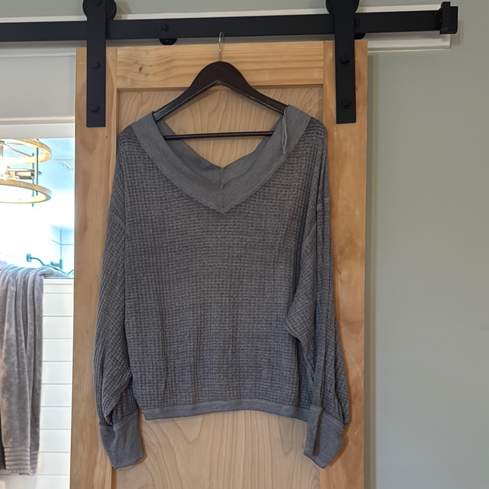 We The Free Gray V-Neck Sweater with Relaxed Fit